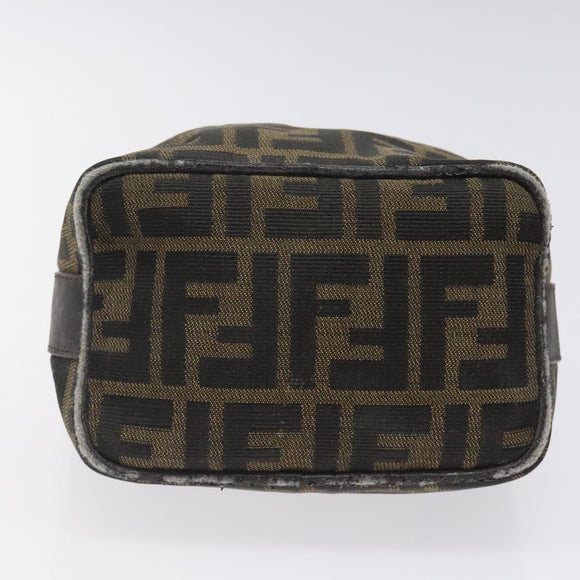 FENDI Zucca Canvas Hand Pouch BagBlack Brown Silver Auth ar13639