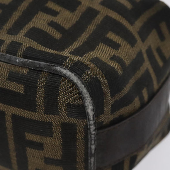 FENDI Zucca Canvas Hand Pouch BagBlack Brown Silver Auth ar13639