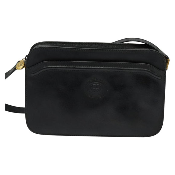 GUCCI Shoulder Bag Leather Black Gold 007 256 0051 Auth ar13650