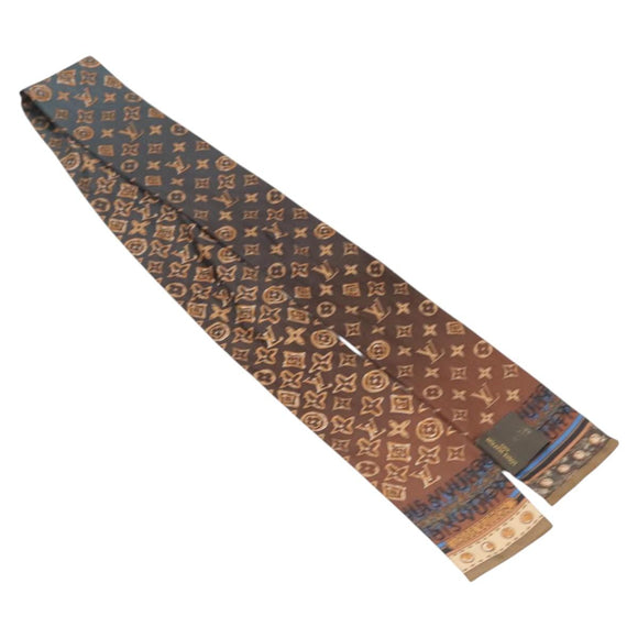 LOUIS VUITTON Bando Scarf Silk Brown LV Auth ar13654