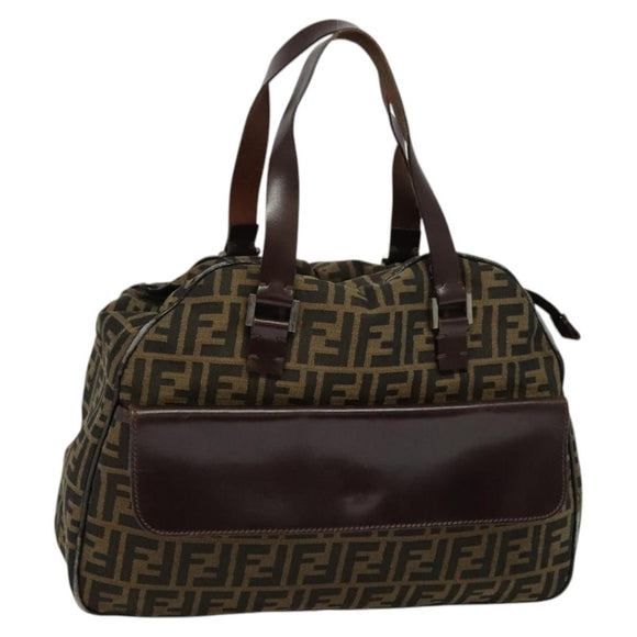 FENDI Zucca Canvas Hand Bag Black Brown Auth ar13658