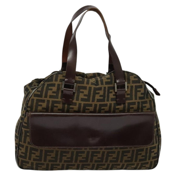 FENDI Zucca Canvas Hand Bag Black Brown Auth ar13658