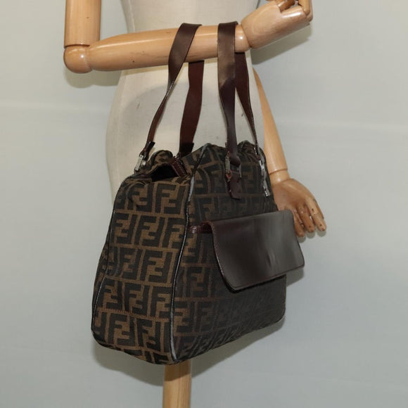 FENDI Zucca Canvas Hand Bag Black Brown Auth ar13658