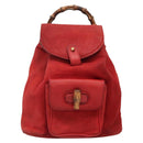 GUCCI Bamboo Backpack Suede Leather Red Gold 003 58 0030 Auth ar13675-2