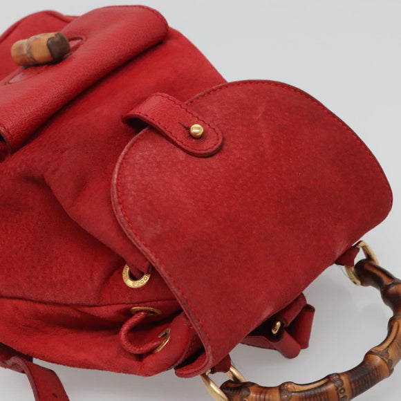 GUCCI Bamboo Backpack Suede Leather Red Gold 003 58 0030 Auth ar13675