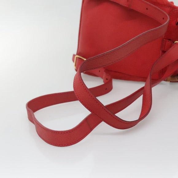 GUCCI Bamboo Backpack Suede Leather Red Gold 003 58 0030 Auth ar13675
