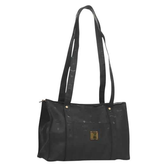 MCM Logogram Vicetos Tote Bag PVC Black Gold Auth ar13679