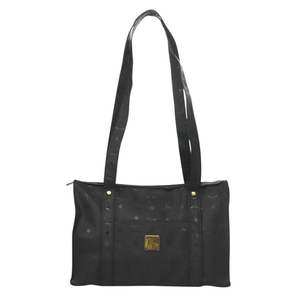 MCM Logogram Vicetos Tote Bag PVC Black Gold Auth ar13679