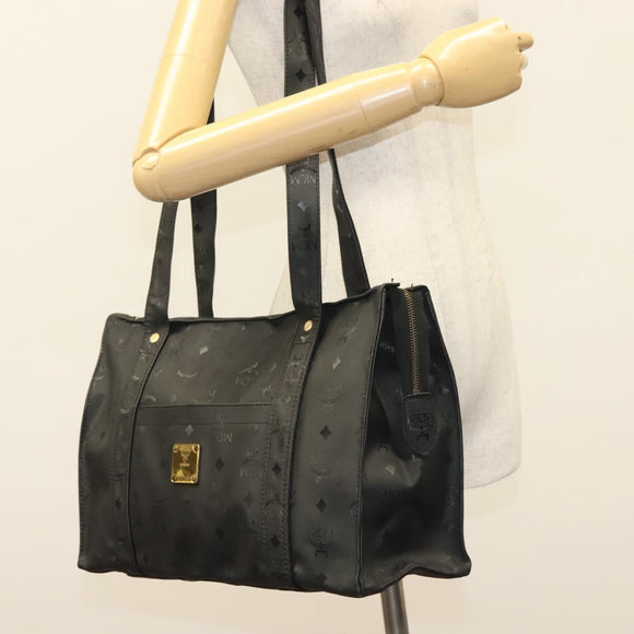 MCM Logogram Vicetos Tote Bag PVC Black Gold Auth ar13679