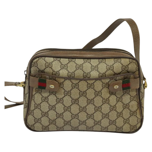 GUCCI GG Supreme Web Sherry Line Bag PVC Beige Gold 904 02 049 Auth ar13697