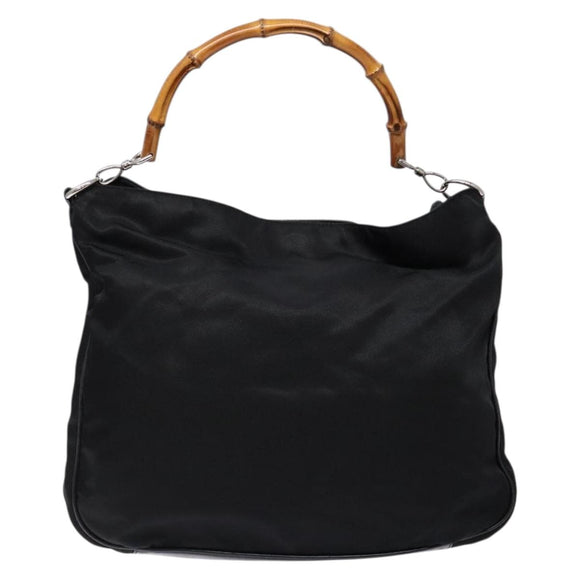 GUCCI Bamboo Shoulder Bag Nylon Black Silver 001 1577 Auth ar13698
