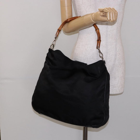GUCCI Bamboo Shoulder Bag Nylon Black Silver 001 1577 Auth ar13698