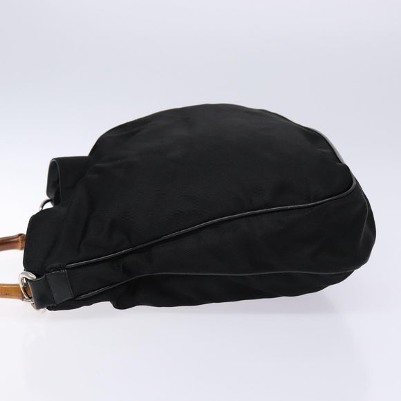 GUCCI Bamboo Shoulder Bag Nylon Black Silver 001 1577 Auth ar13698