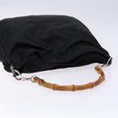 GUCCI Bamboo Shoulder Bag Nylon Black Silver 001 1577 Auth ar13698-6