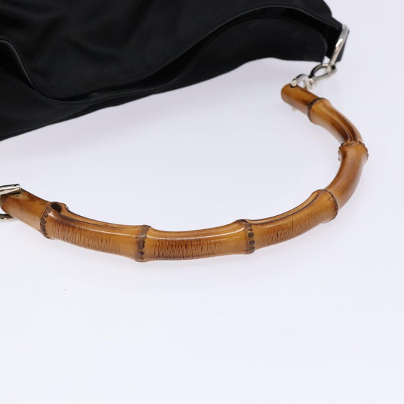 GUCCI Bamboo Shoulder Bag Nylon Black Silver 001 1577 Auth ar13698