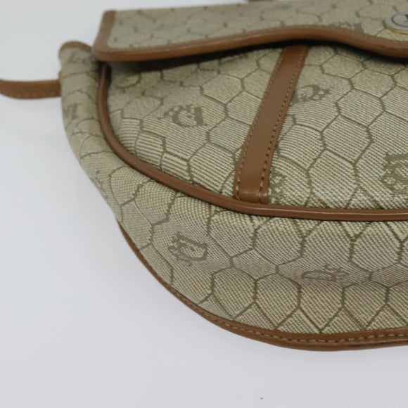Christian Dior Honeycomb Canvas Shoulder Bag PVC Beige Gold Auth ar13702