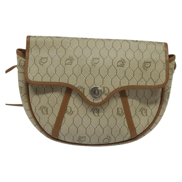 Christian Dior Honeycomb Canvas Shoulder Bag PVC Beige Gold Auth ar13702