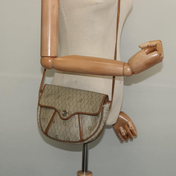 Christian Dior Honeycomb Canvas Shoulder Bag PVC Beige Gold Auth ar13702