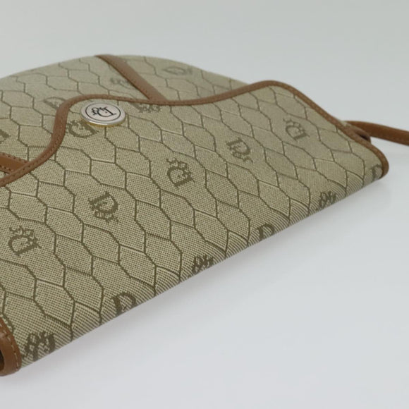 Christian Dior Honeycomb Canvas Shoulder Bag PVC Beige Gold Auth ar13702