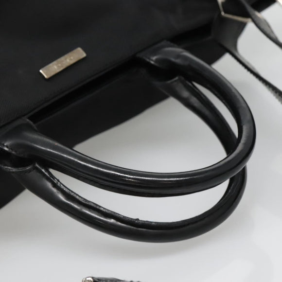 GUCCI Hand Bag Nylon 2way Outlet Black Silver Auth ar13706