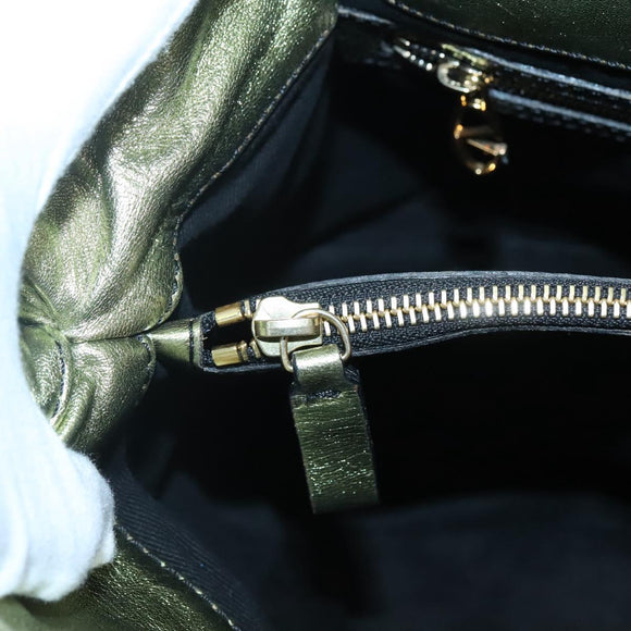 VALENTINO Hand Bag Leather LIme Green Gold Auth ar13709