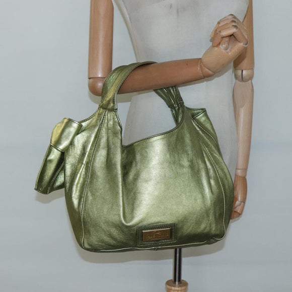 VALENTINO Hand Bag Leather LIme Green Gold Auth ar13709
