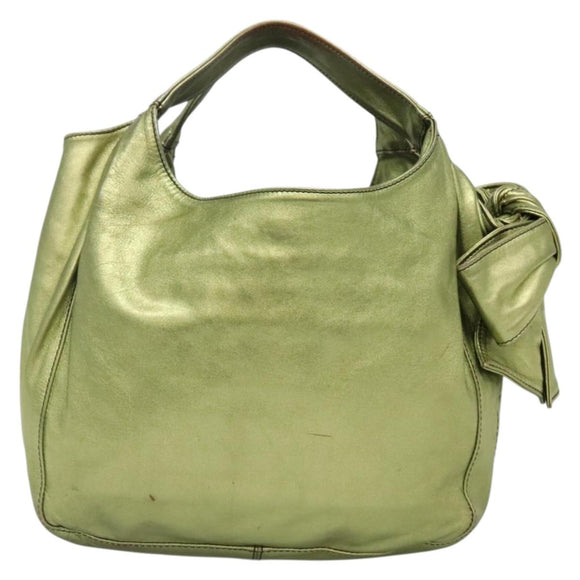 VALENTINO Hand Bag Leather LIme Green Gold Auth ar13709