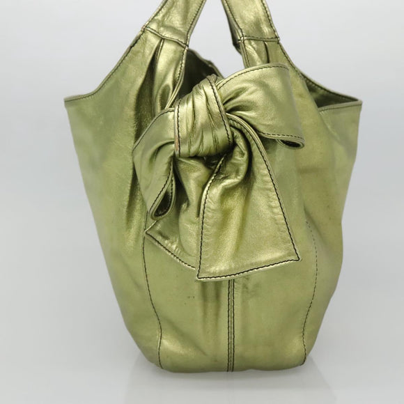 VALENTINO Hand Bag Leather LIme Green Gold Auth ar13709