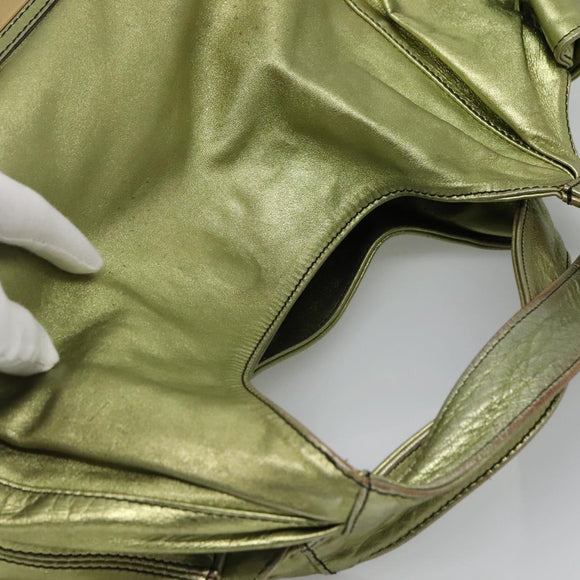 VALENTINO Hand Bag Leather LIme Green Gold Auth ar13709