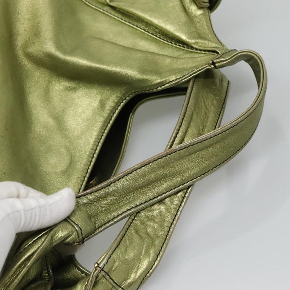 VALENTINO Hand Bag Leather LIme Green Gold Auth ar13709