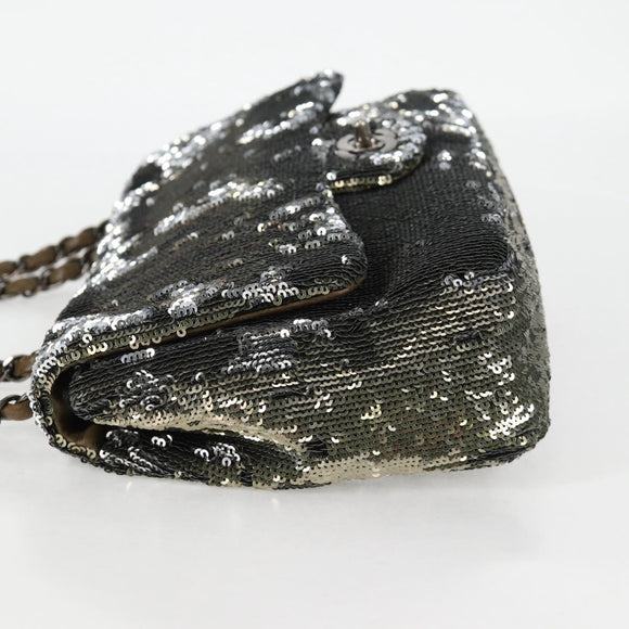 CHANEL 2017 Cruise Coco Cuba Chain Shoulder Bag Sequin Green CC Auth ar13715M