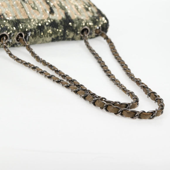 CHANEL 2017 Cruise Coco Cuba Chain Shoulder Bag Sequin Green CC Auth ar13715M