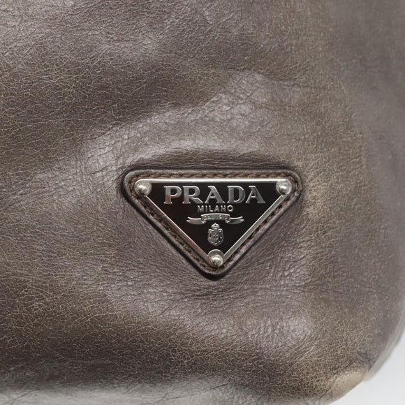 PRADA Hand Bag Leather 2way Gray Silver Auth ar13717