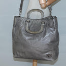 PRADA Hand Bag Leather 2way Gray Silver Auth ar13717-23