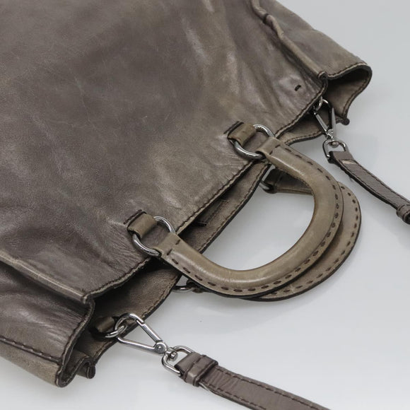 PRADA Hand Bag Leather 2way Gray Silver Auth ar13717