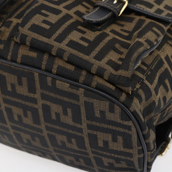 FENDI Zucca Canvas Backpack Brown Black gold Auth ar13750