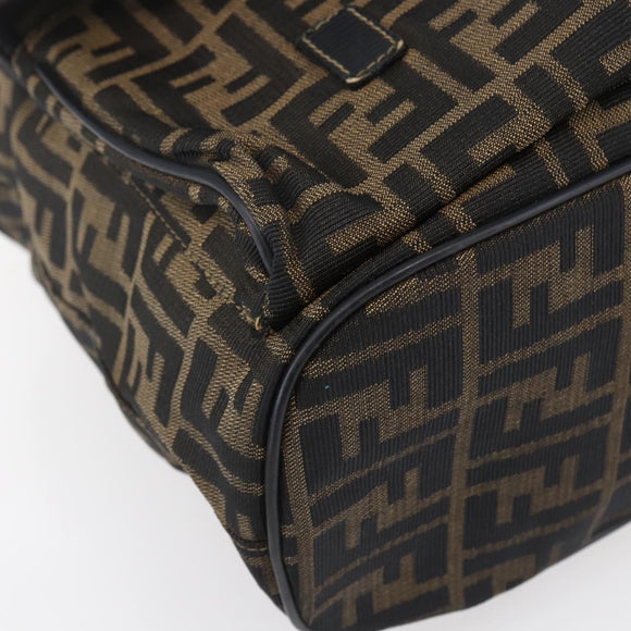 FENDI Zucca Canvas Backpack Brown Black gold Auth ar13750