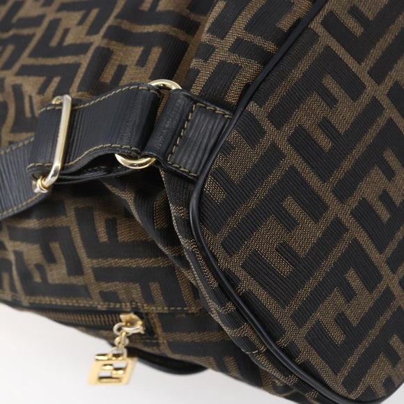 FENDI Zucca Canvas Backpack Brown Black gold Auth ar13750