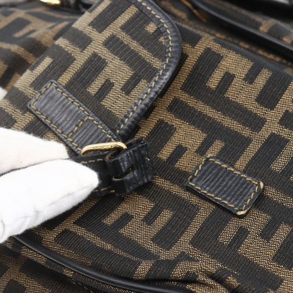 FENDI Zucca Canvas Backpack Brown Black gold Auth ar13750