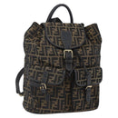 FENDI Zucca Canvas Backpack Brown Black gold Auth ar13750-1