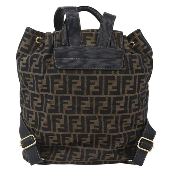FENDI Zucca Canvas Backpack Brown Black gold Auth ar13750