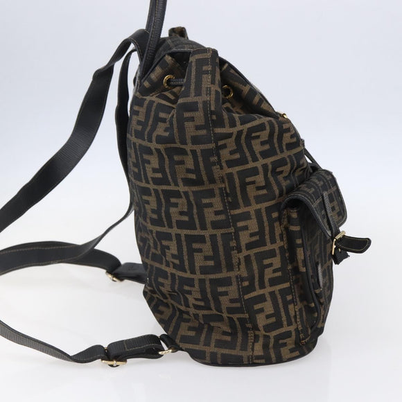 FENDI Zucca Canvas Backpack Brown Black gold Auth ar13750