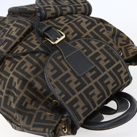 FENDI Zucca Canvas Backpack Brown Black gold Auth ar13750