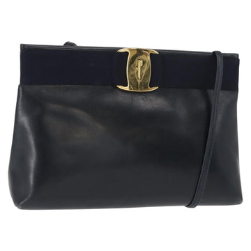 Salvatore Ferragamo Vala Shoulder Bag Leather Navy Gold Auth ar13751