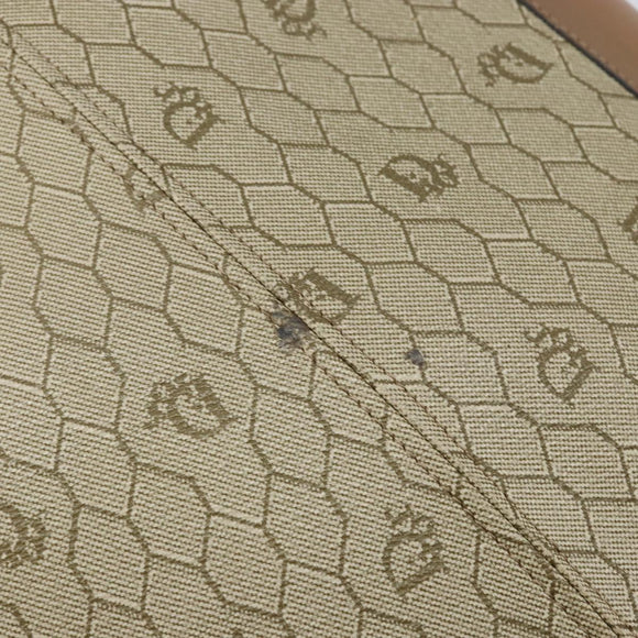 Christian Dior Honeycomb Canvas Shoulder Bag PVC Leather Beige Gold Auth ar13753