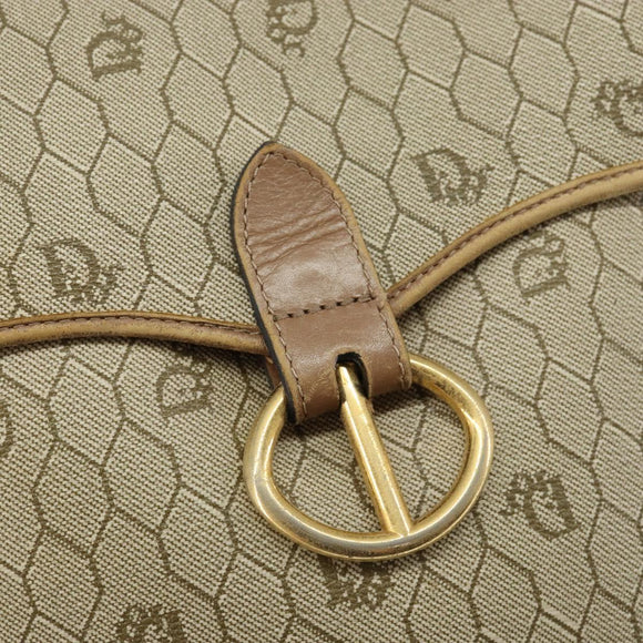 Christian Dior Honeycomb Canvas Shoulder Bag PVC Leather Beige Gold Auth ar13753