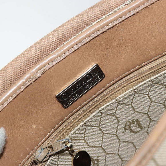 Christian Dior Honeycomb Canvas Shoulder Bag PVC Leather Beige Gold Auth ar13753
