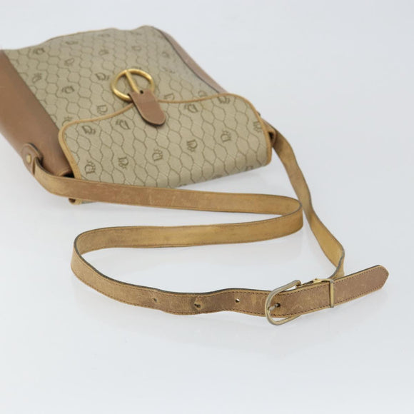 Christian Dior Honeycomb Canvas Shoulder Bag PVC Leather Beige Gold Auth ar13753