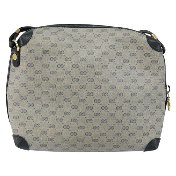 GUCCI Micro GG Canvas Bag PVC Leather Navy Gold 007 115 0093 Auth ar13754