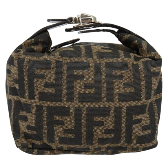 FENDI Zucca Canvas Vanity Hand Bag Black Brown Auth ar13759